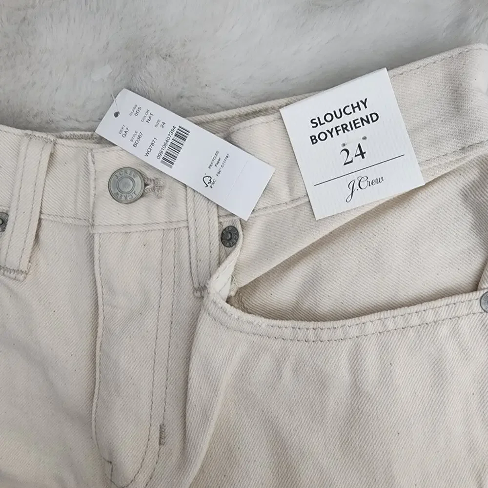J. Crew Slouchy Boyfriend High Waisted Jean Ecru White Rigid Denim NWT 24